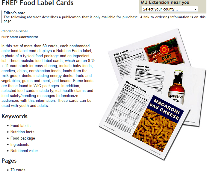 Food Label Cards SNAPEd
